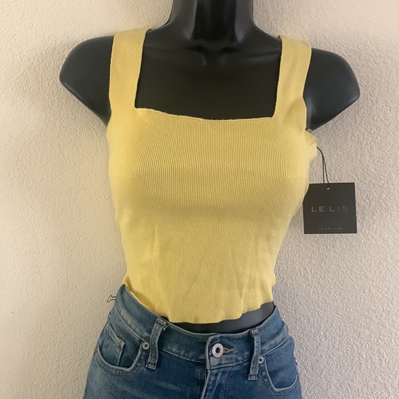 Le Lis Collection Square Neck Yellow Criss Cross Tie Back Crop Top Size M Boutiq - Picture 4 of 10